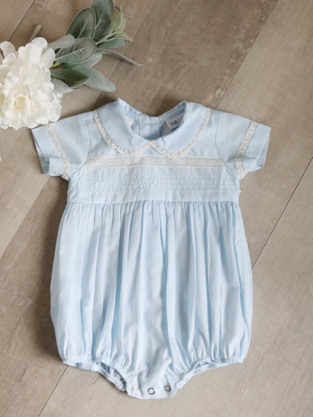 Blue Heirloom Creeper Bubble Vintage Lace Pintuck Baby Boy Special Occasion NWT